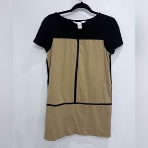 DIANE VON FURSTENBERG black and tan color block mini dress size 6 wool blend